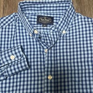 Nat Nast‎ Luxury Originals Shirt Mens Small  Gingham Blue Button Up Long Sleeve